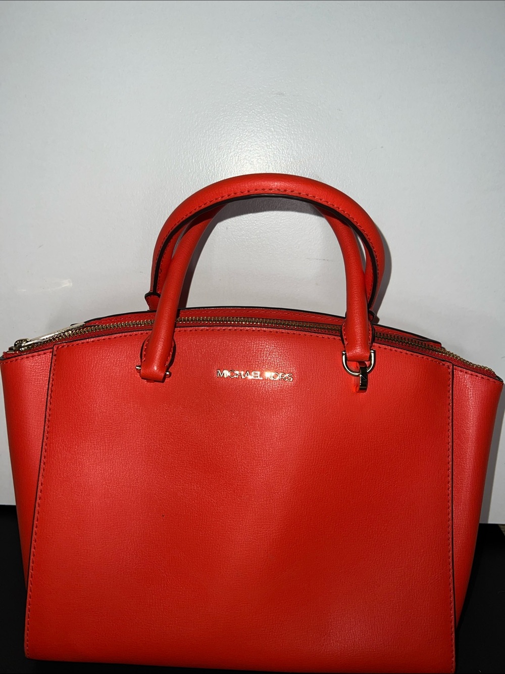 Michael Kors Vibrant Orange-Red Leather Top-Handle Satchel